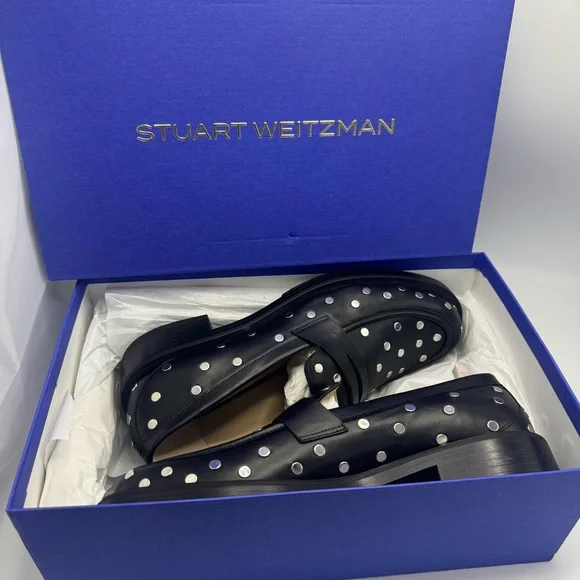 STUART WEITZMAN Palmer Bold Studded Leather Loafers Size 9 Black
